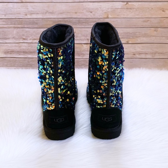 UGG Classic Short Stellar Sequin Boots In Black - Picture 6 of 9